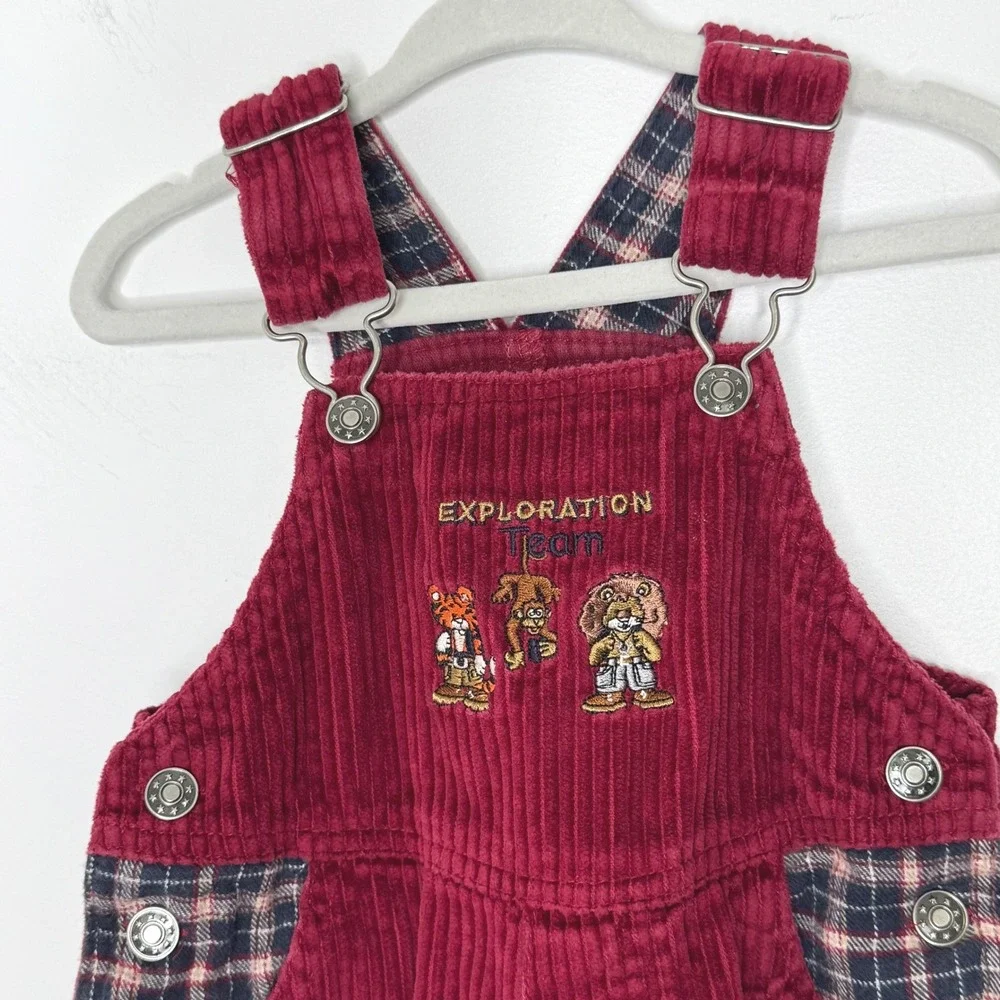 Vintage Sesame Street red corduroy and flannel‎ overalls 18M